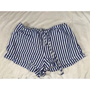 Cali 1850 Women's Paperbag Shorts Medium Blue White Stripe Cotton Beach Boho